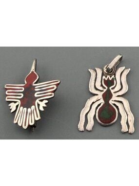 Vintage Sterling Silver Spider Pendant Bird Pin Lot Enamel Figural